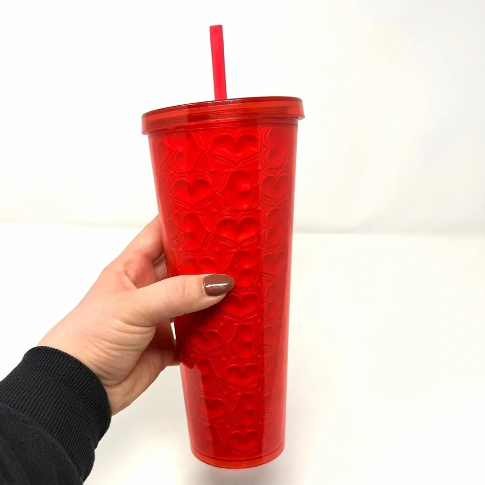 Starbucks Red Heart Pattern Tumbler